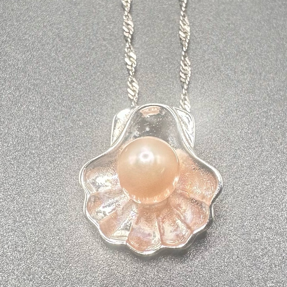 925 Sterling Silver Made In Italy Peach Pearl Necklace